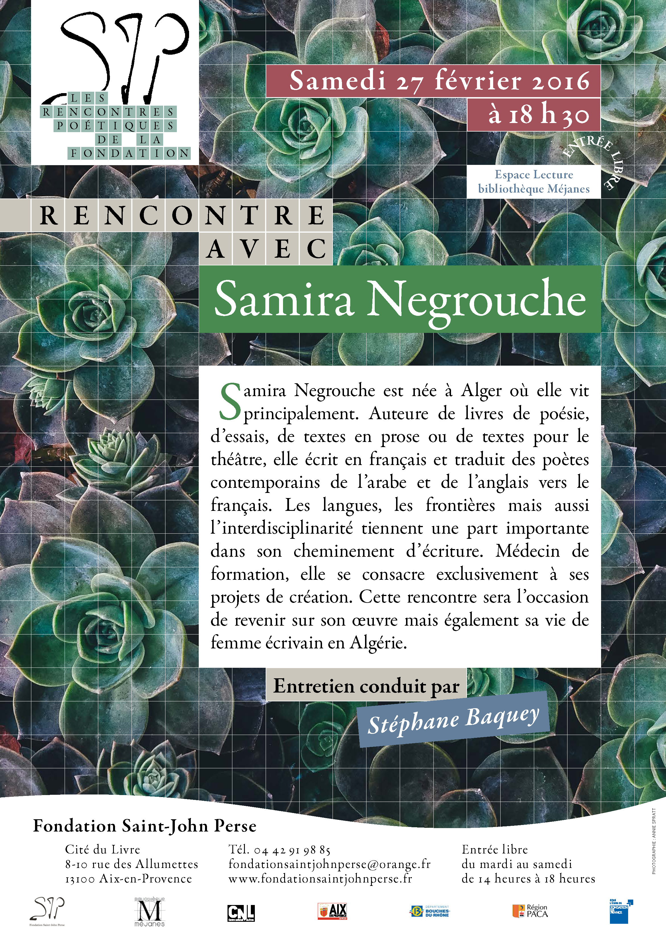 RENCONTRE POÉTIQUE avec SAMIRA NEGROUCHE 27 February 2016